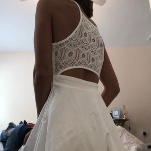 Francesca’s High Neck Lace Back White Dress